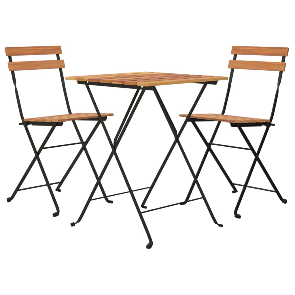 Set mobilier de bistro pliabil, 3 piese, lemn masiv tec și oțel