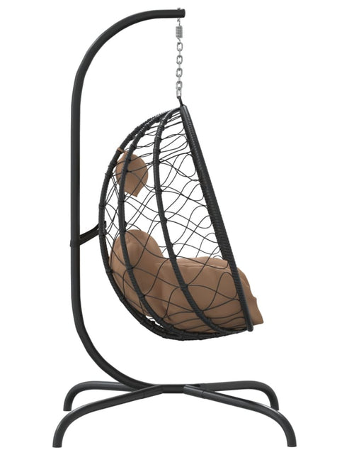Încărcați imaginea în vizualizatorul Galerie, Scaun suspendat tip ou cu pernă, gri taupe, poliratan și oțel - Lando
