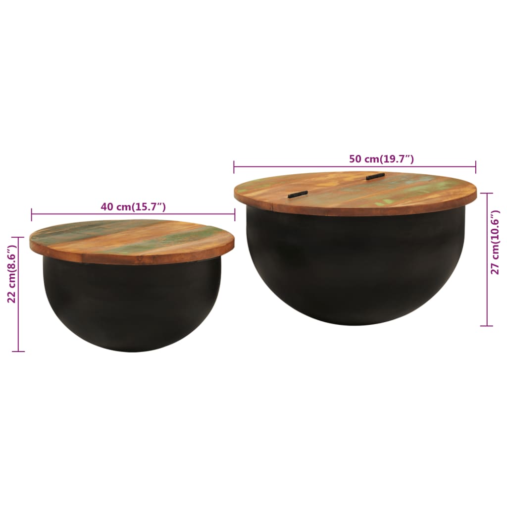 Set măsuțe de cafea, 2 piese, negru, lemn masiv reciclat