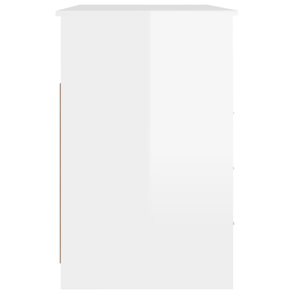 Birou cu sertare, alb extralucios, 102x50x76 cm, lemn prelucrat