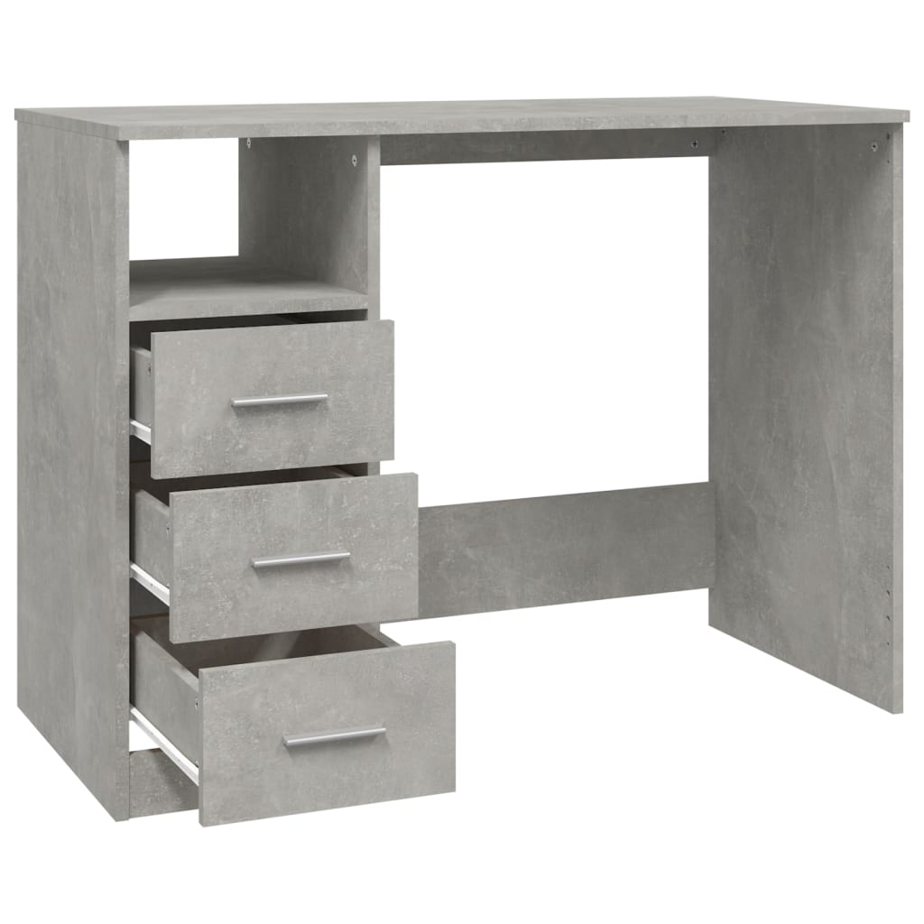 Birou cu sertare, gri beton, 102x50x76 cm, lemn prelucrat