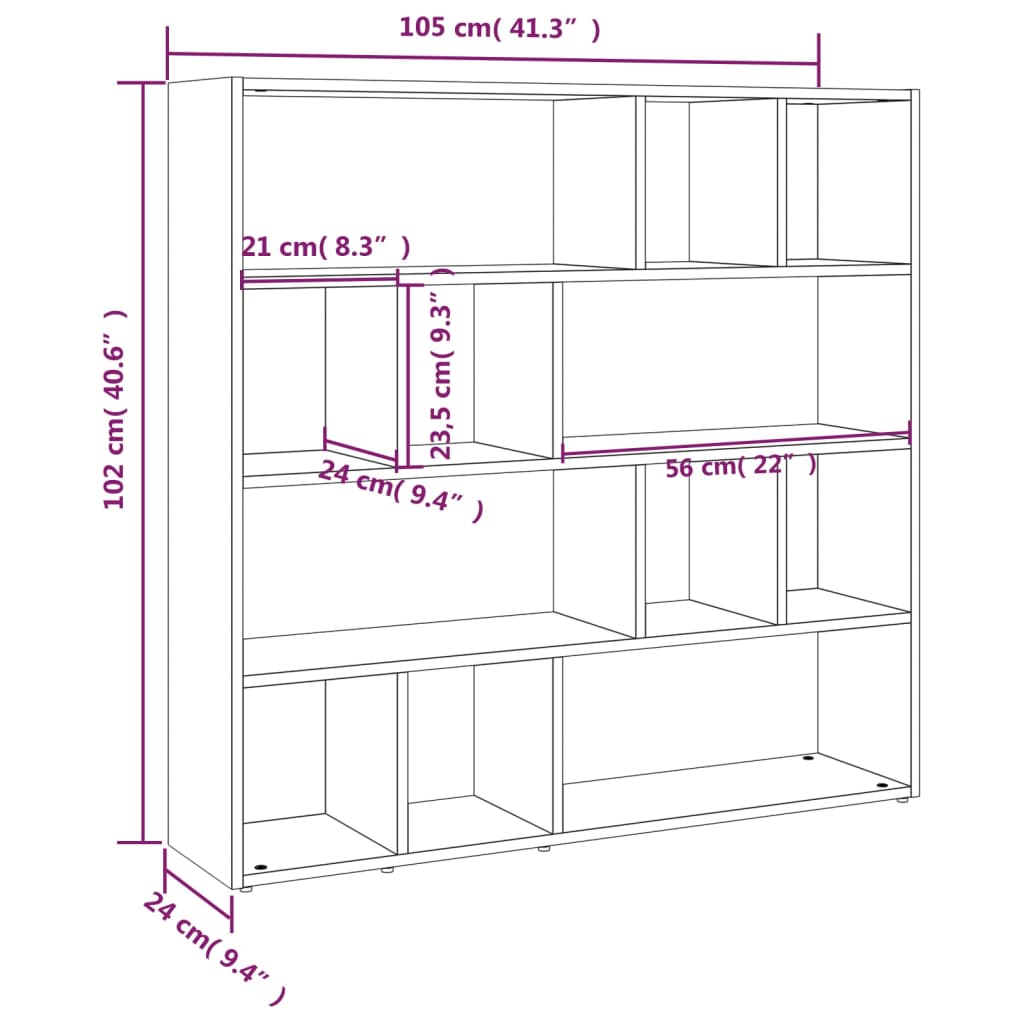 Bibliotecă/Separator de cameră, gri sonoma, 105x24x102 cm