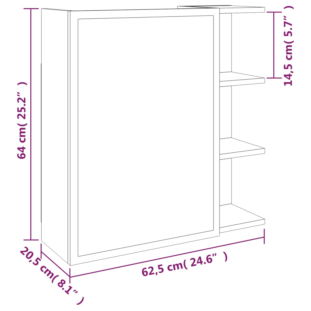 Dulap baie cu oglindă stejar fumuriu 62,5x20,5x64 cm lemn