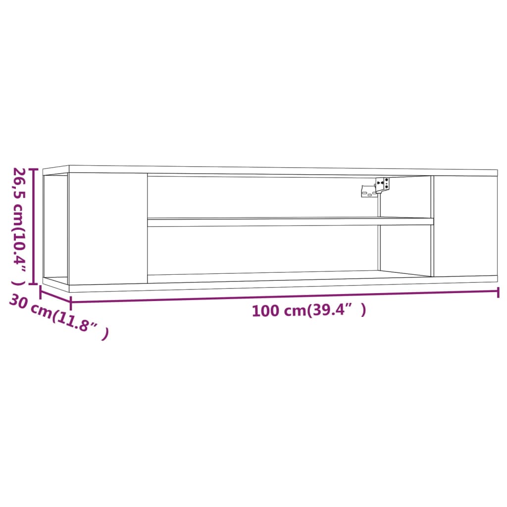 Dulap TV suspendat, gri sonoma, 100x30x26,5 cm, lemn prelucrat