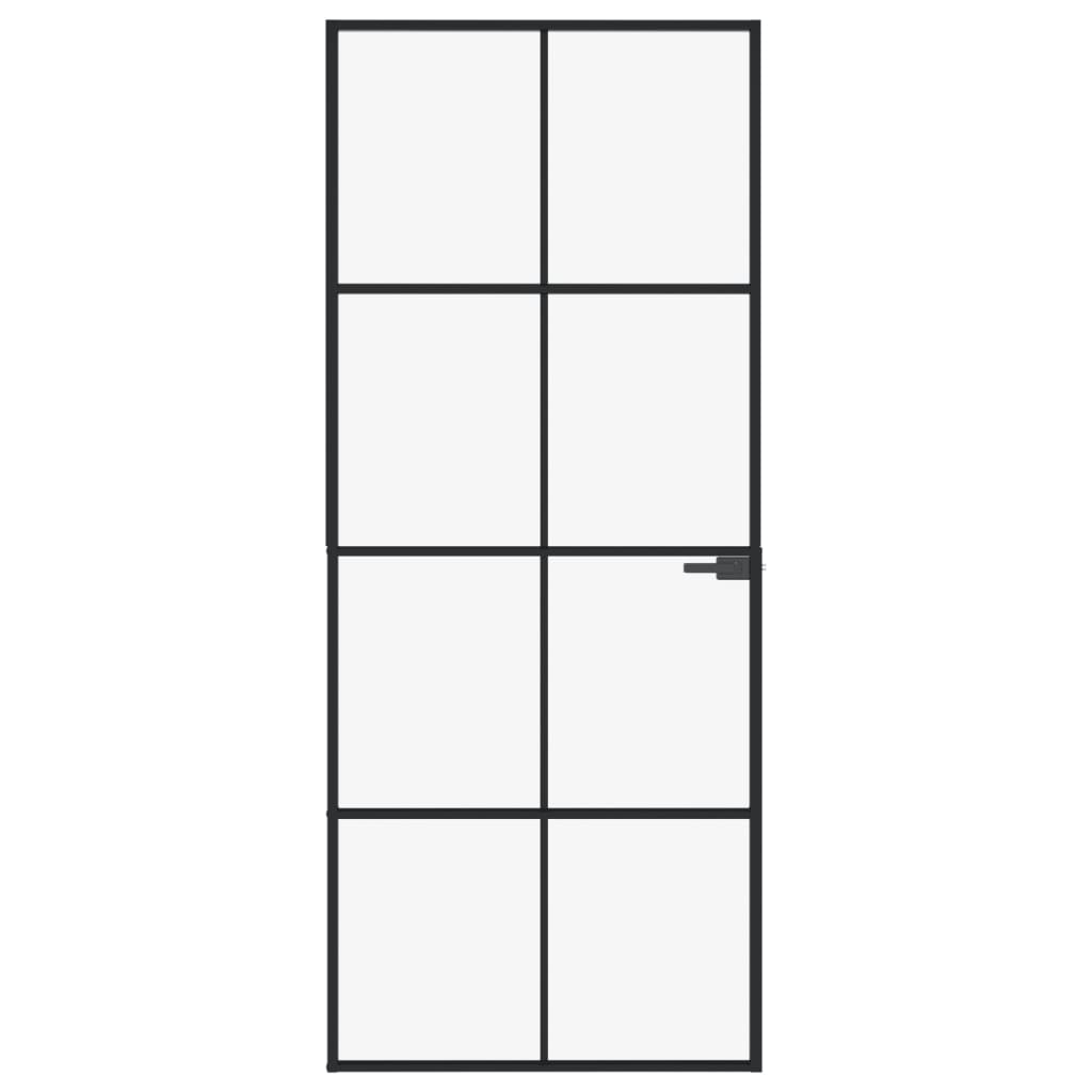 Ușă de interior negru 83x201,5 cm sticlă securiz./aluminiu slim