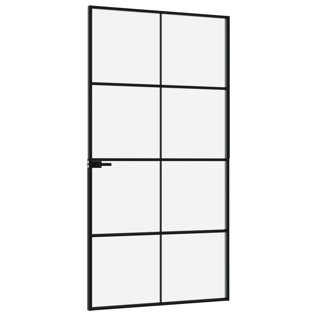 Ușă de interior negru 102x201,5cm sticlă securiz./aluminiu slim