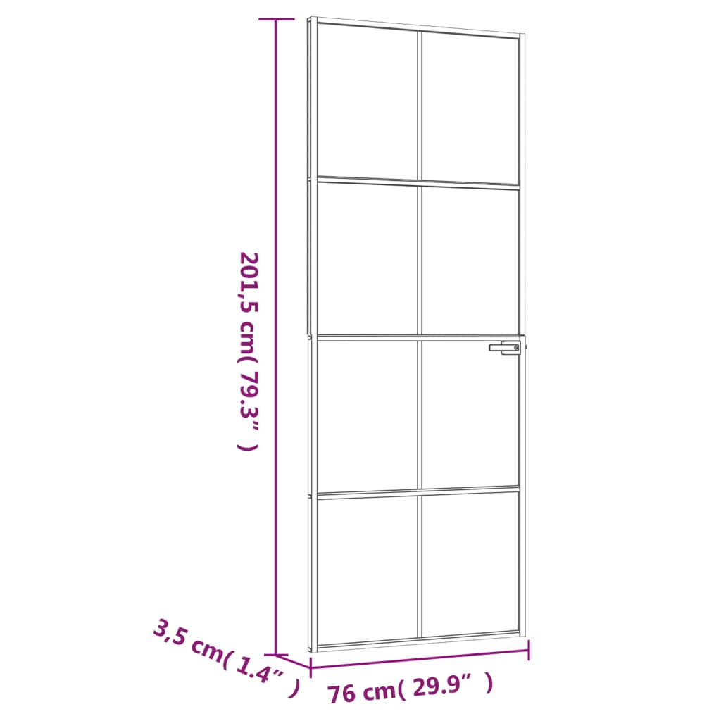 Ușă de interior alb 76x201,5 cm sticlă securiz. / aluminiu slim