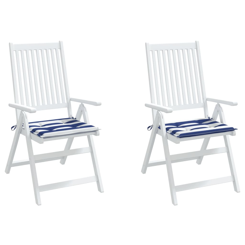 Perne de scaun, 2 buc., dungi albastru&alb, 40x40x3 cm, textil