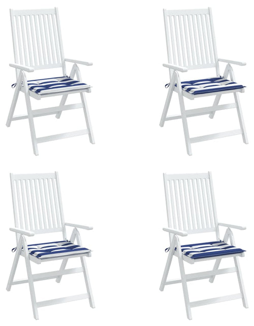 Încărcați imaginea în vizualizatorul Galerie, Perne scaun grădină 4 buc dungi albastru&amp;alb, 40x40x3 cm textil
