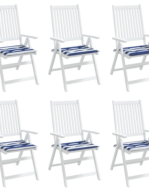 Încărcați imaginea în vizualizatorul Galerie, Perne de scaun, 6 buc., dungi albastru&amp;alb, 40x40x3 cm, textil
