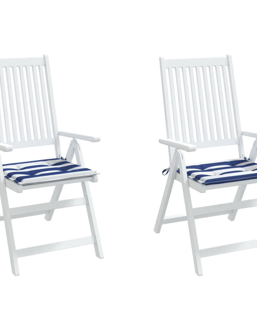 Încărcați imaginea în vizualizatorul Galerie, Perne scaun grădină 2 buc dungi albastru&amp;alb 50x50x3 cm, textil
