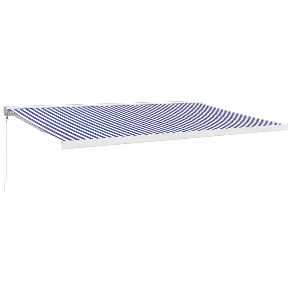 Copertină retractabilă albastru/alb, 5x3 m, textil/aluminiu