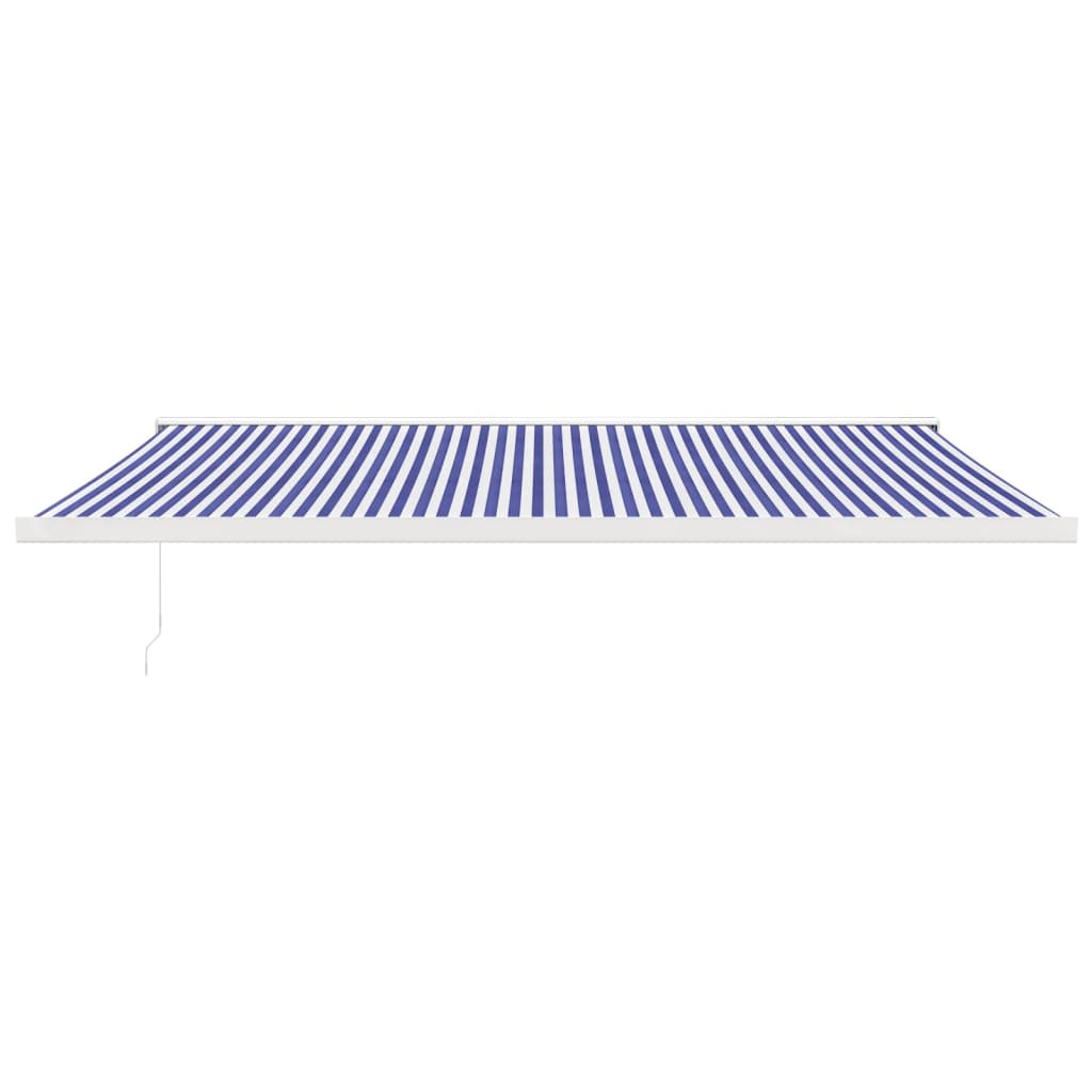 Copertină retractabilă albastru/alb, 5x3 m, textil/aluminiu