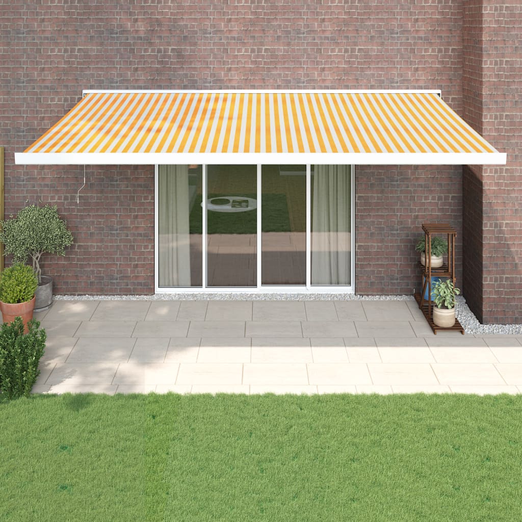 Copertină retractabilă, galben/alb, 5x3 m, textil/aluminiu