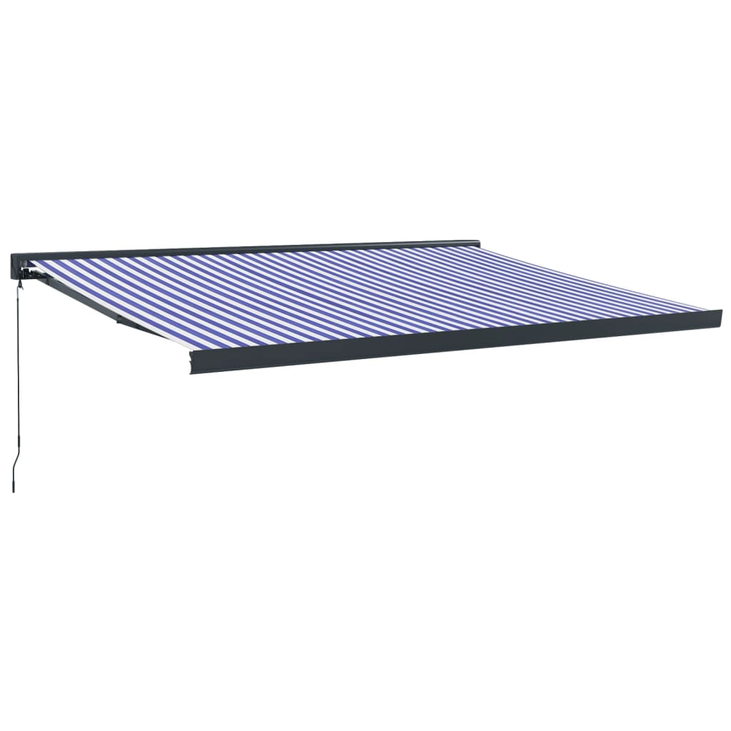 Copertină retractabilă albastru/alb, 4,5x3 m, textil/aluminiu