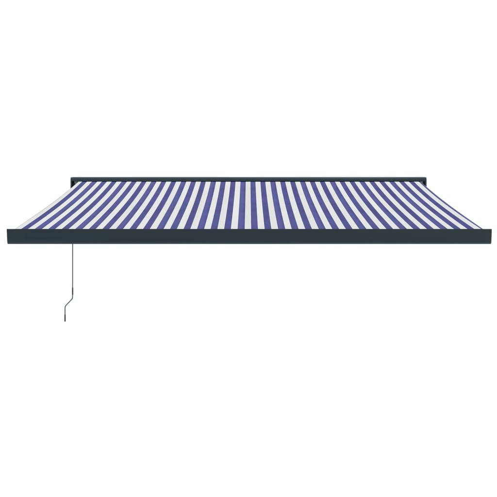 Copertină retractabilă albastru/alb, 4,5x3 m, textil/aluminiu