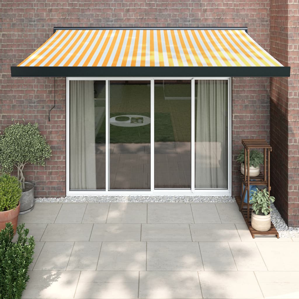 Copertină retractabilă, galben/alb, 3,5x2,5 m, textil/aluminiu