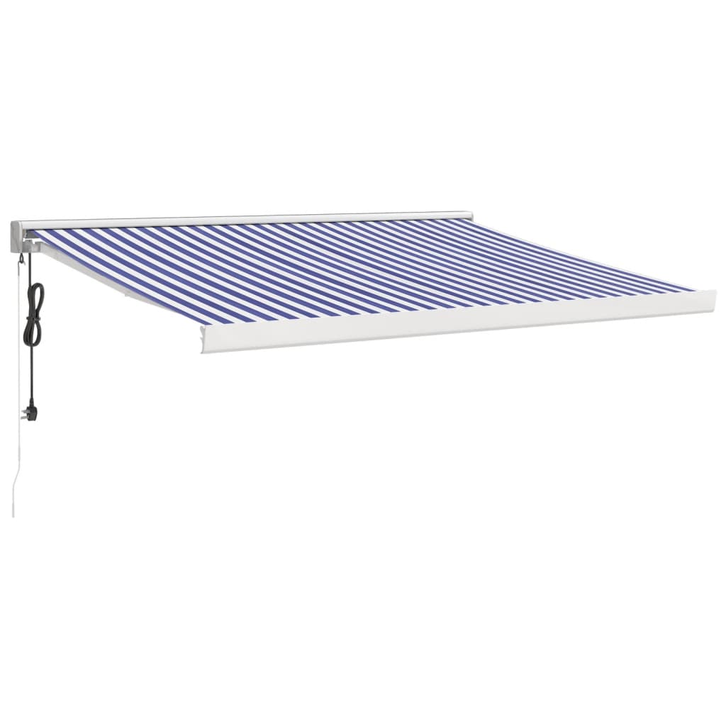 Copertină retractabilă albastru/alb, 3x2,5 m, textil/aluminiu