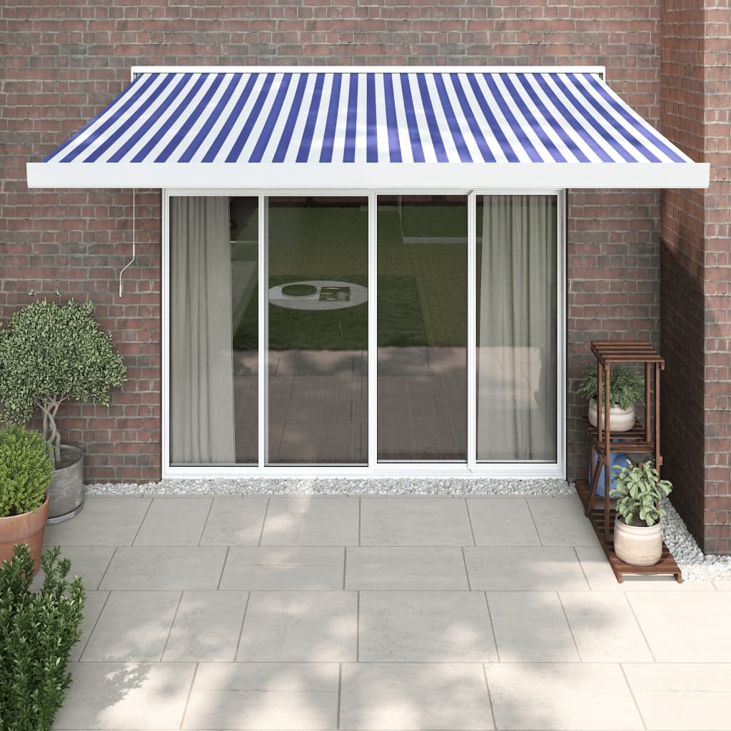 Copertină retractabilă albastru/alb, 3x2,5 m, textil/aluminiu