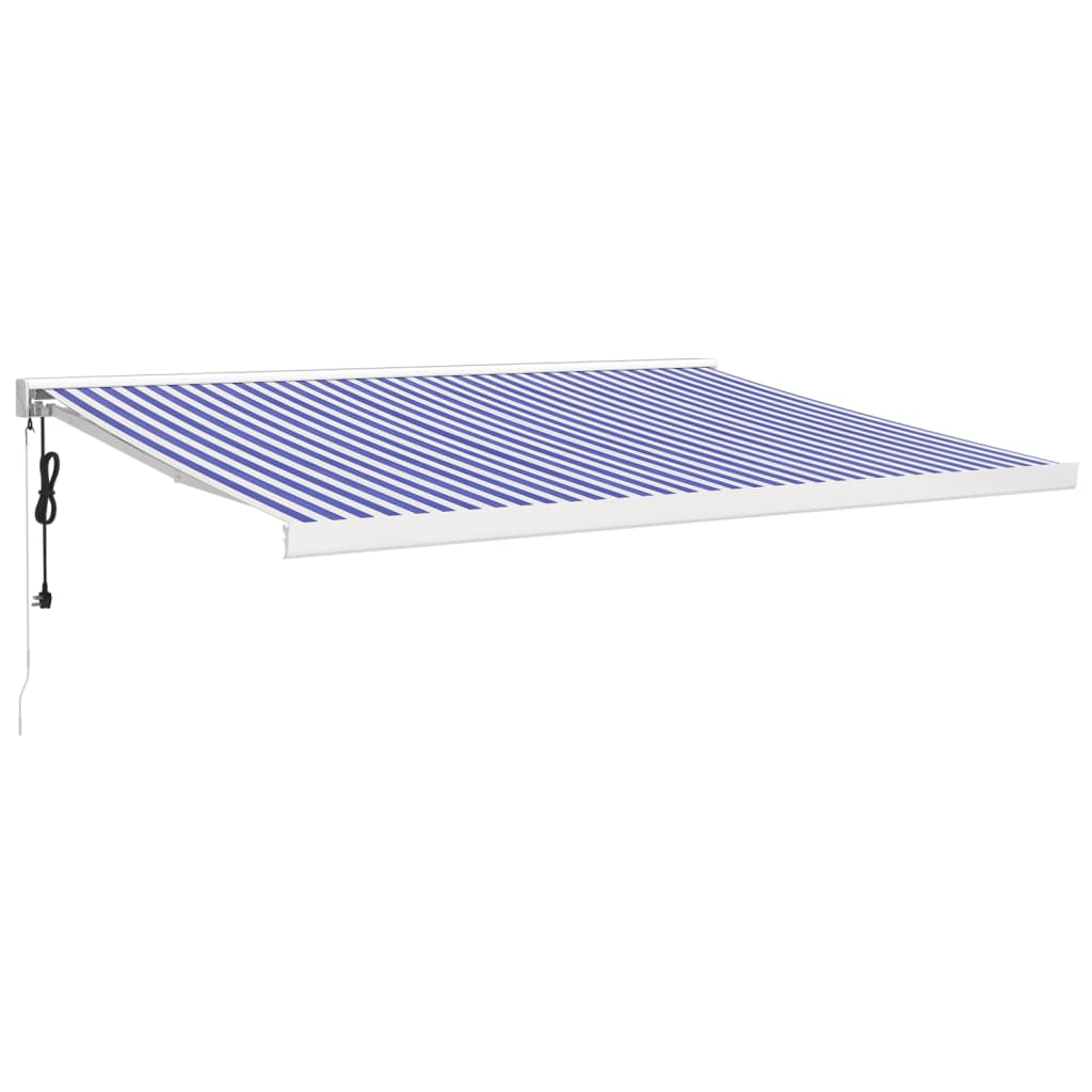 Copertină retractabilă albastru/alb, 4x3 m, textil/aluminiu