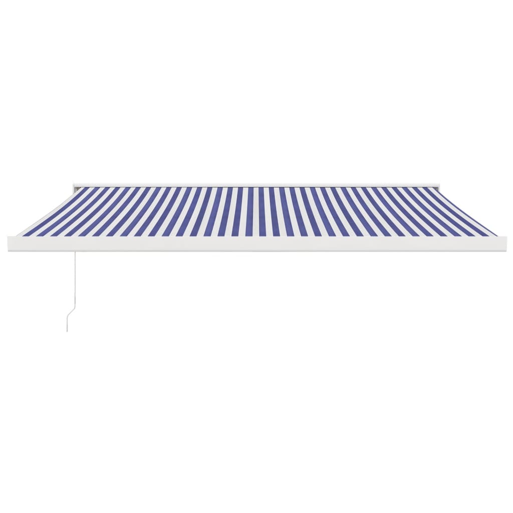 Copertină retractabilă albastru/alb, 4,5x3 m, textil/aluminiu