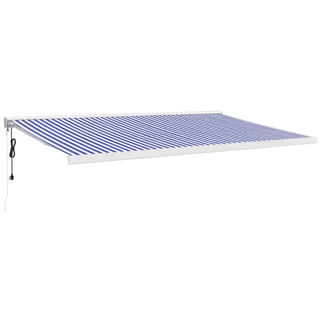 Copertină retractabilă albastru/alb, 5x3 m, textil/aluminiu