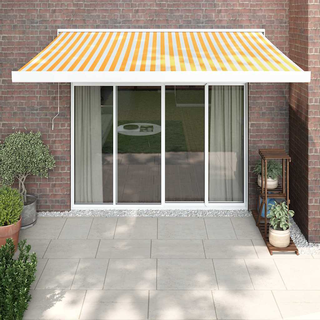 Copertină retractabilă, galben/alb, 3x2,5 m, textil/aluminiu