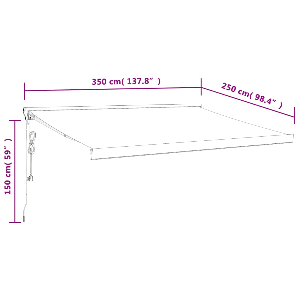 Copertină retractabilă, antracit, 3,5x2,5 m, textil și aluminiu