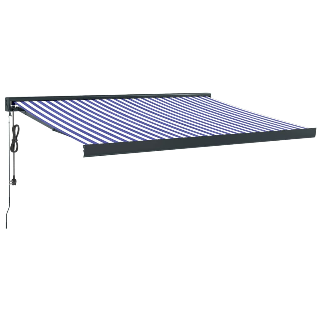 Copertină retractabilă albastru/alb, 3x2,5 m, textil/aluminiu