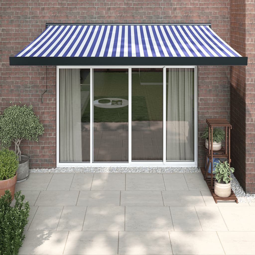 Copertină retractabilă albastru/alb, 3x2,5 m, textil/aluminiu