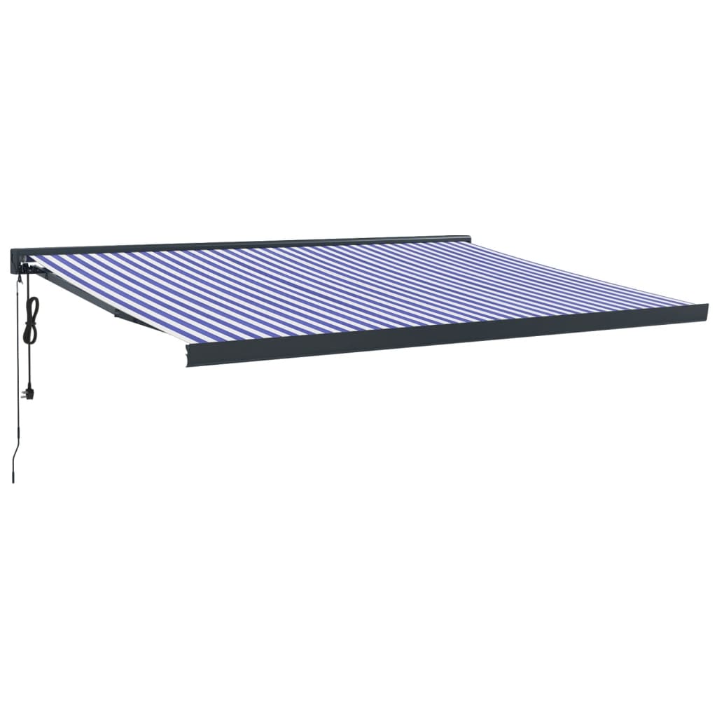 Copertină retractabilă albastru/alb, 4x3 m, textil/aluminiu