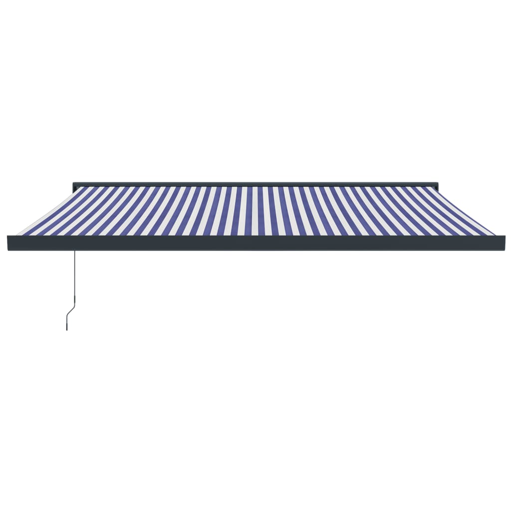 Copertină retractabilă albastru/alb, 4,5x3 m, textil/aluminiu