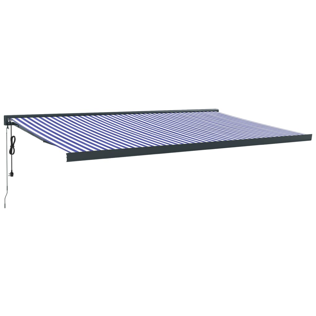 Copertină retractabilă albastru/alb, 5x3 m, textil/aluminiu