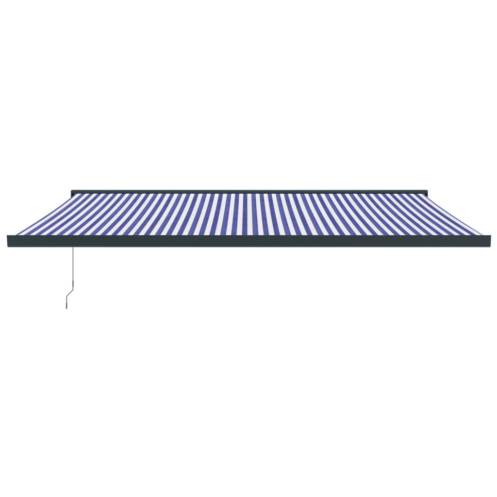 Copertină retractabilă albastru/alb, 5x3 m, textil/aluminiu