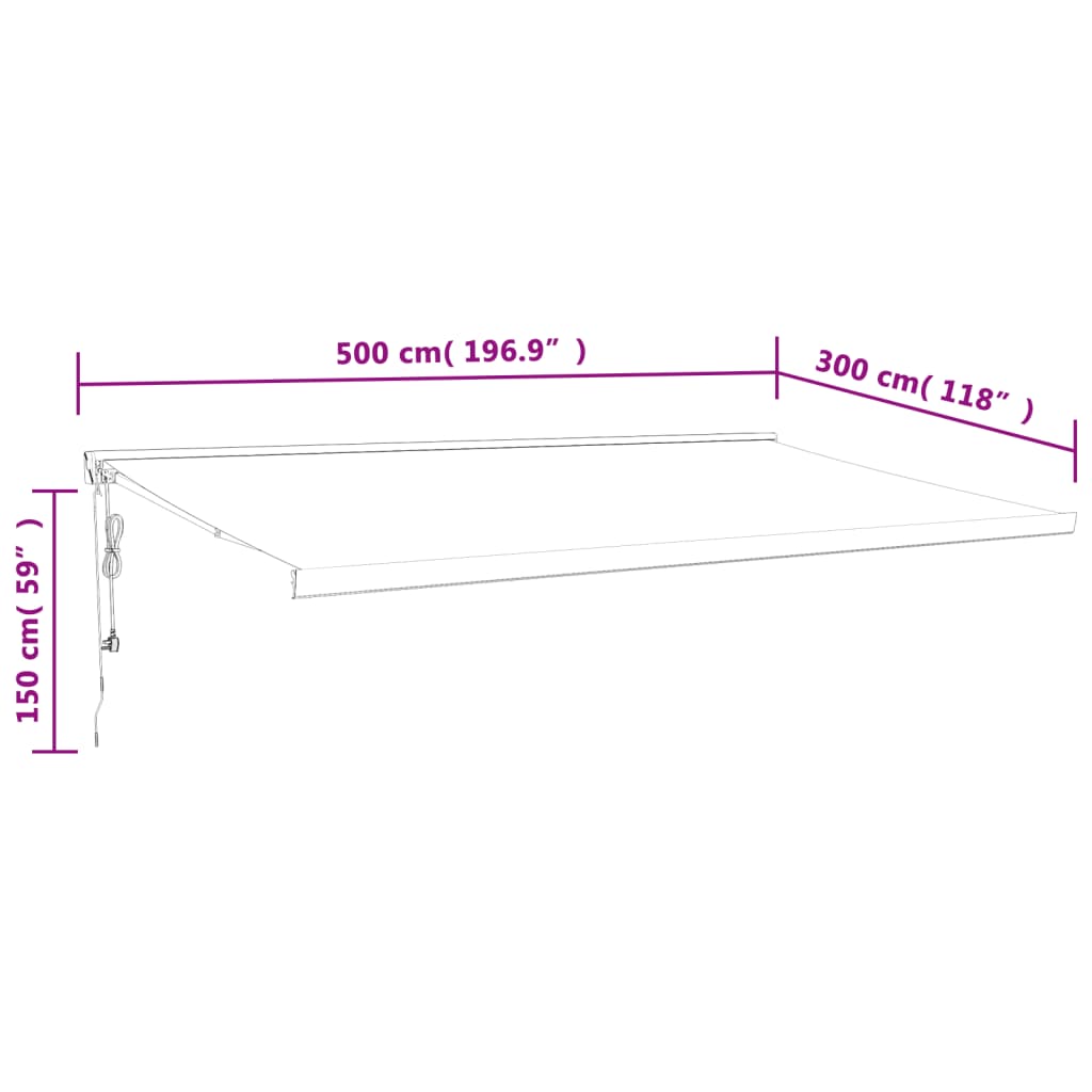 Copertină retractabilă albastru/alb, 5x3 m, textil/aluminiu