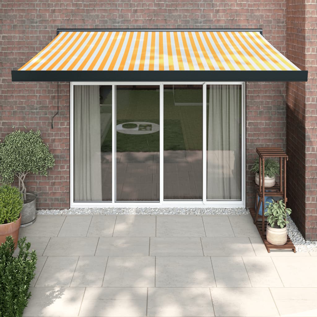 Copertină retractabilă, galben/alb, 3x2,5 m, textil/aluminiu