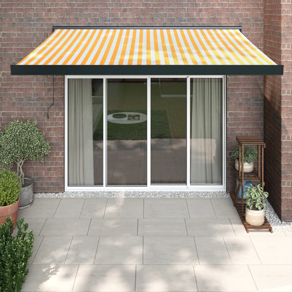 Copertină retractabilă, galben/alb, 3,5x2,5 m, textil/aluminiu