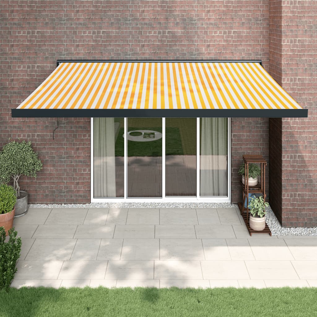 Copertină retractabilă, galben/alb, 4x3 m, textil/aluminiu