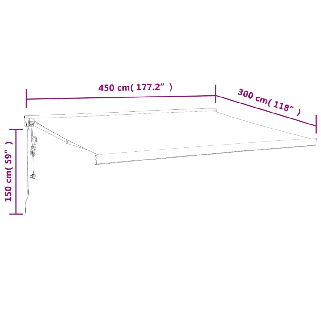 Copertină retractabilă, galben/alb, 4,5x3 m, textil/aluminiu