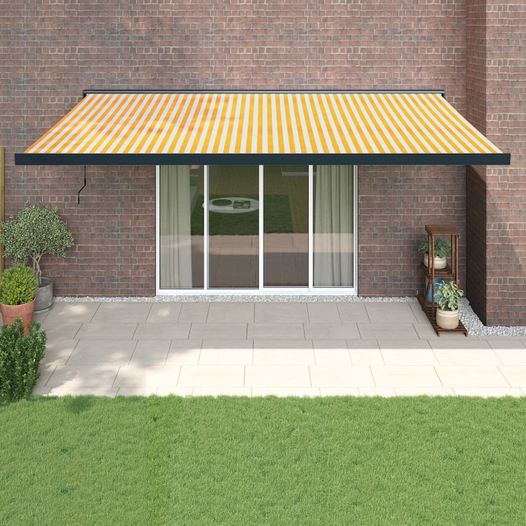 Copertină retractabilă, galben/alb, 5x3 m, textil/aluminiu