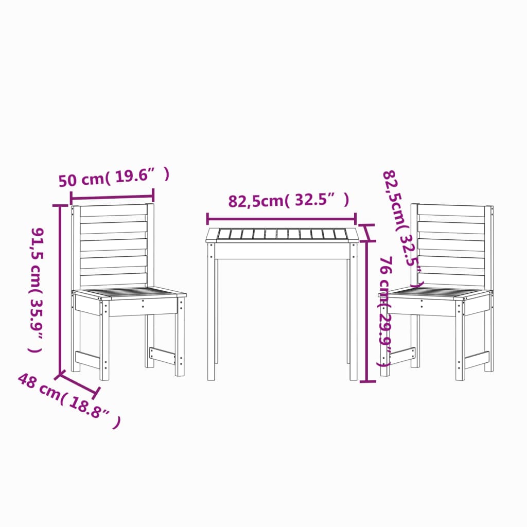 Set bistro de grădină, 3 piese, gri, lemn masiv de pin