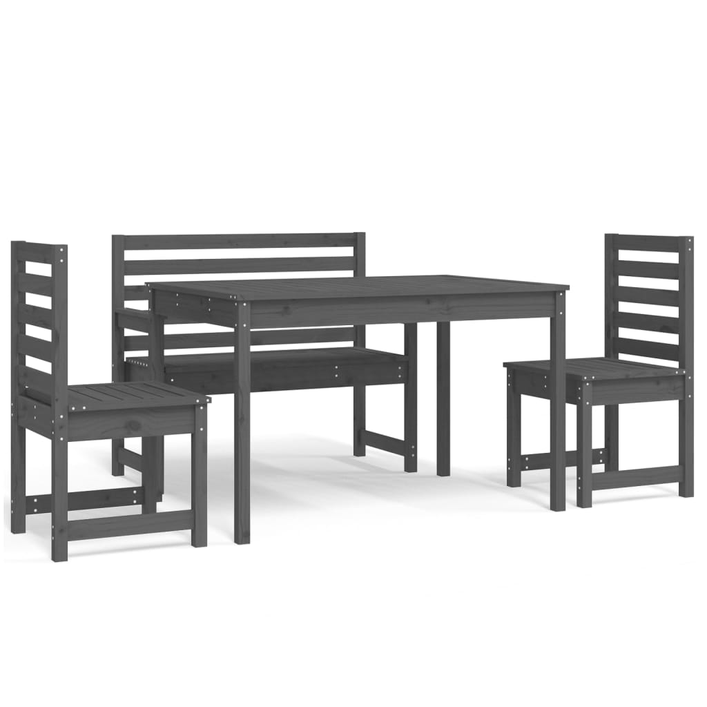 Set de dining pentru grădină, 4 piese, gri, lemn masiv de pin