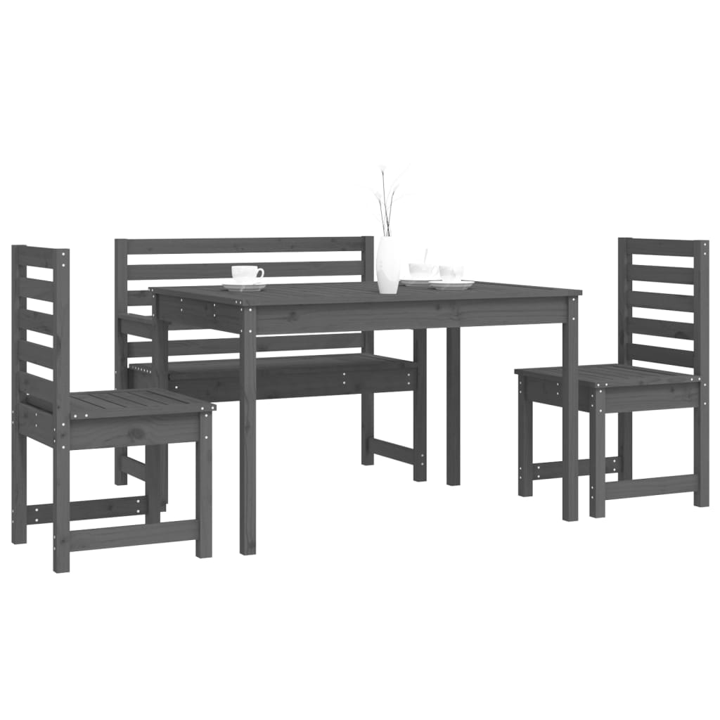 Set de dining pentru grădină, 4 piese, gri, lemn masiv de pin