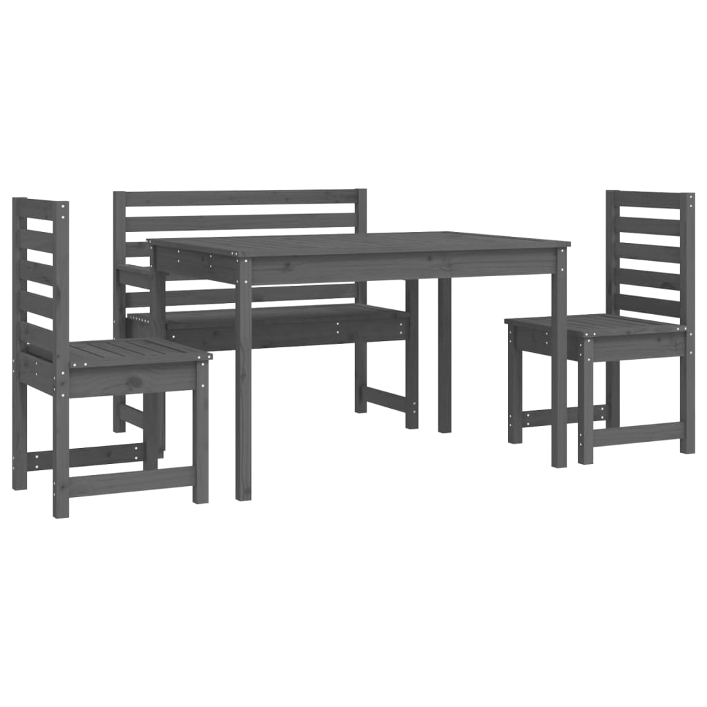 Set de dining pentru grădină, 4 piese, gri, lemn masiv de pin