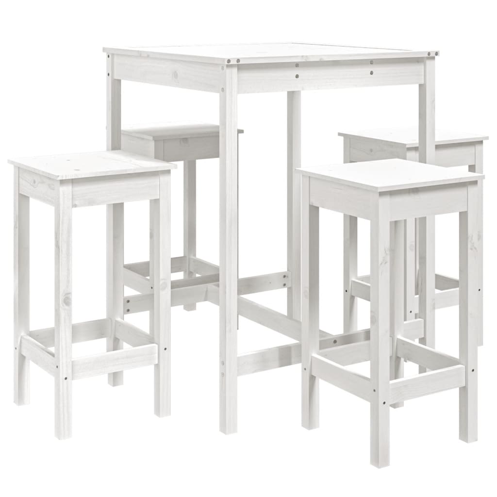 Set mobilier de bar pentru grădină, 5 piese,alb, lemn masiv pin