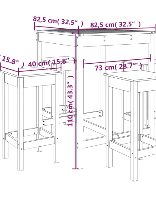 Загрузите изображение в средство просмотра галереи, Set mobilier de bar pentru grădină, 5 piese,alb, lemn masiv pin
