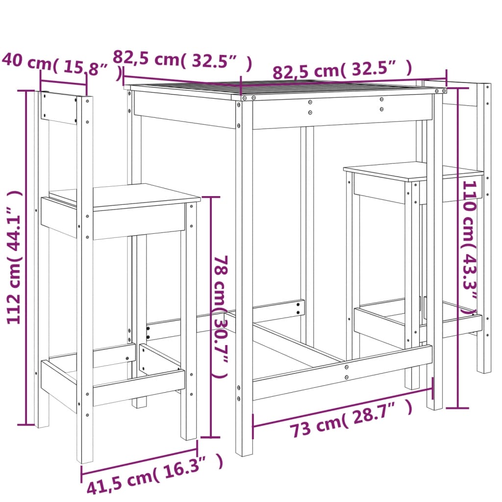 Set mobilier de bar, 3 piese, lemn masiv de pin