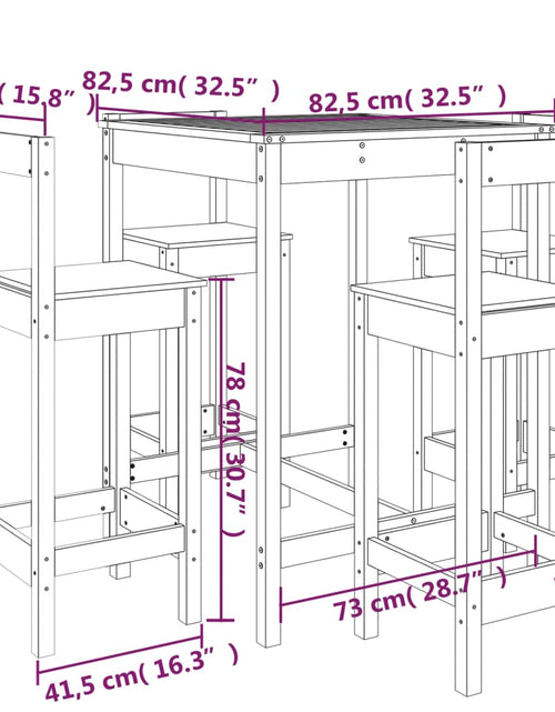 Încărcați imaginea în vizualizatorul Galerie, Set mobilier de bar pentru grădină, 5 piese, lemn masiv de pin
