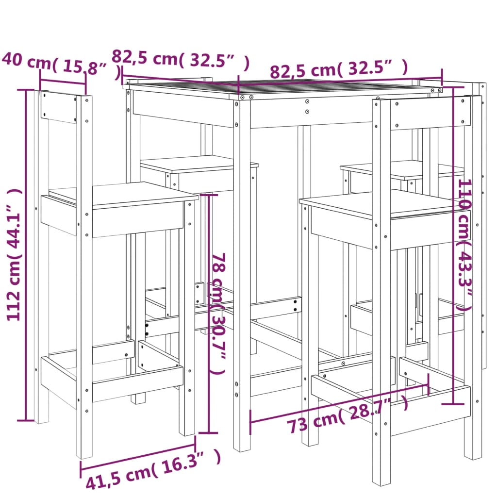 Set mobilier de bar pentru grădină, 5 piese, lemn masiv de pin