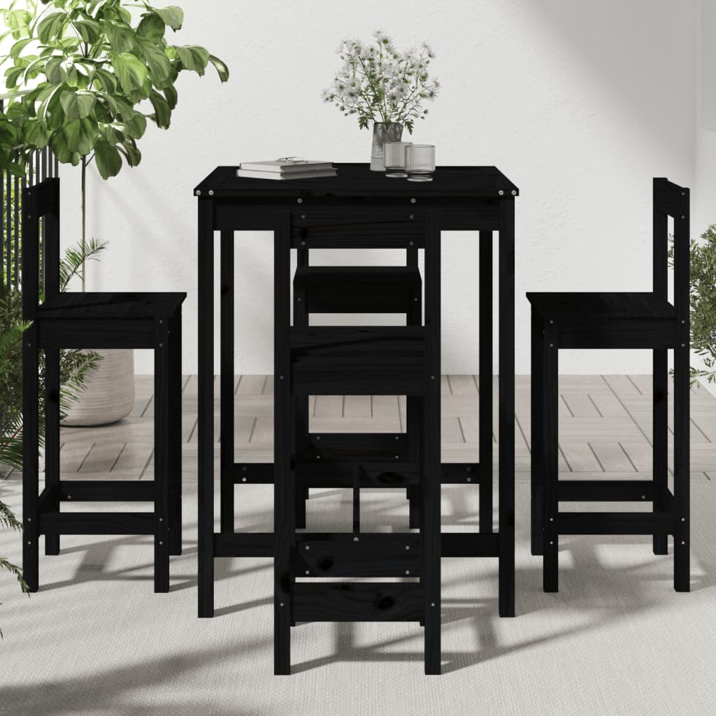 Set mobilier bar de grădină, 5 piese, negru, lemn masiv de pin